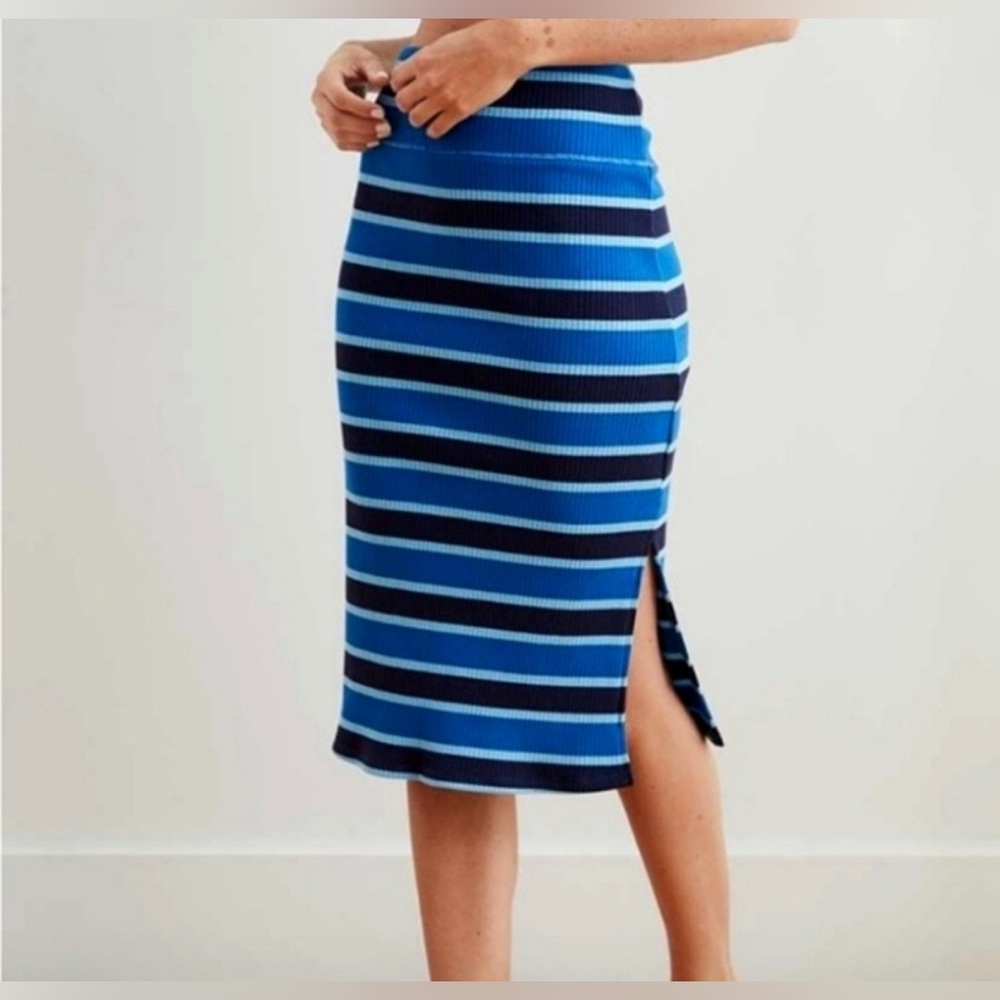 Aerie Ribbed Blue Striped Midi Skirt